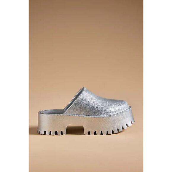Jeffrey Campbell Clogs 7 Silver Metallic Platform Shoes Mules Funky Disco - Picture 1 of 8